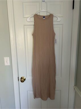 Old Navy Beige Ribbed Tank Midi Dress